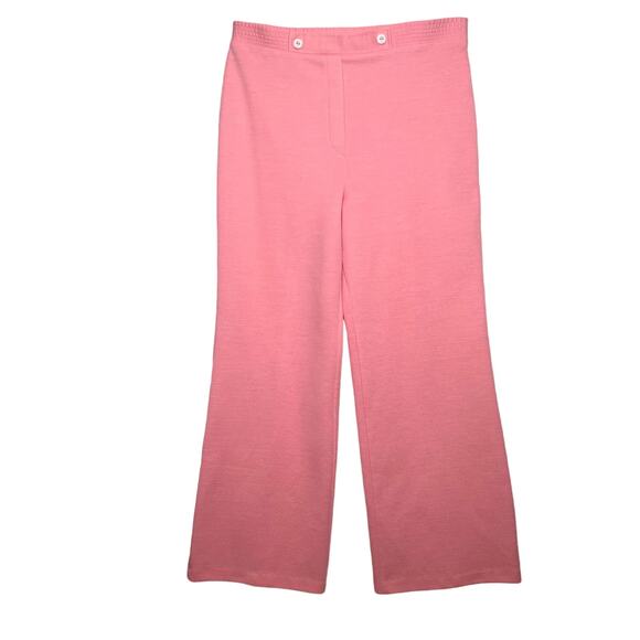 Vintage 70s Size Large Pink Polyester Pants Faux Fly Stretch Waist Disco - Picture 1 of 8